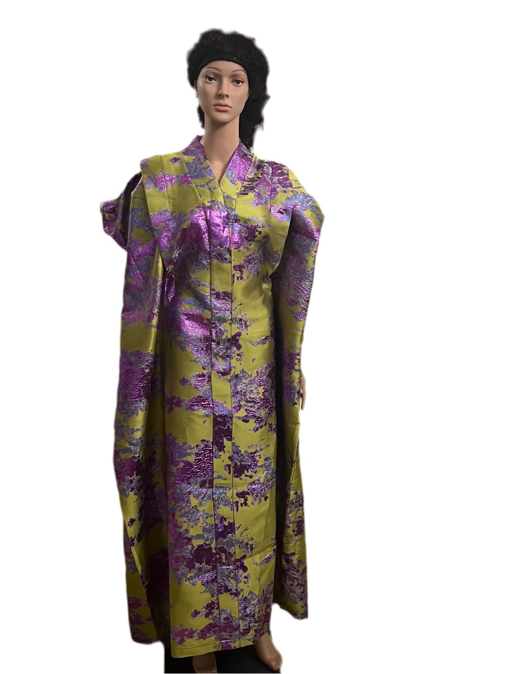 Metallic Purple & Lime Green Brocade  Maxi Bubu Dress